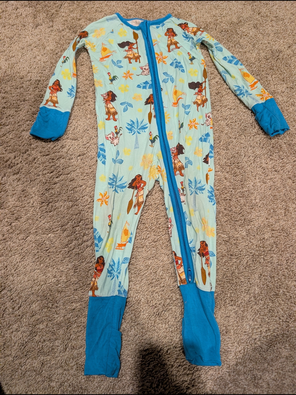 Little Sleepies Moana Bamboo One-Piece Footie Pajamas with Zipper 6-12 Months